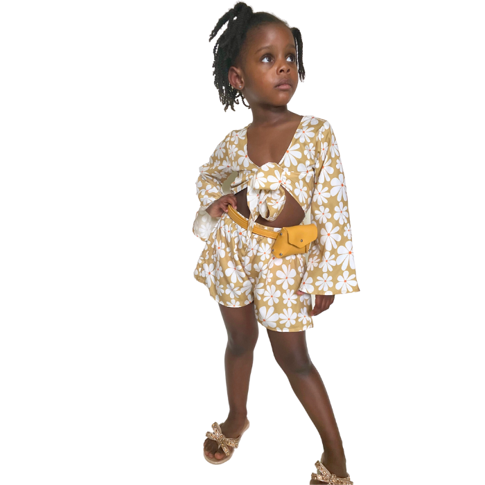 LAYANA TIE FRONT BELL SLEEVE ROMPER - ACE & JADE