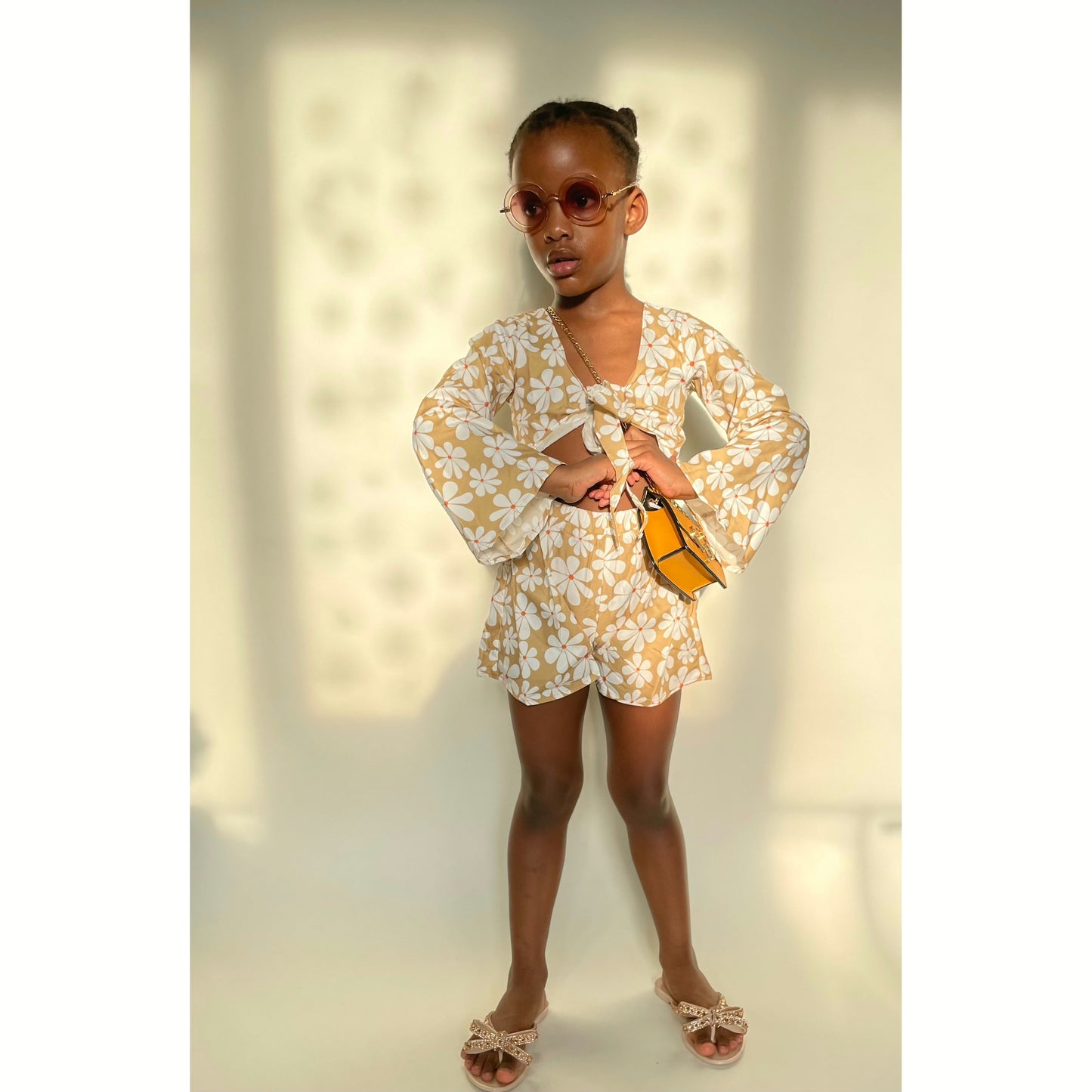 LAYANA TIE FRONT BELL SLEEVE ROMPER - ACE & JADE